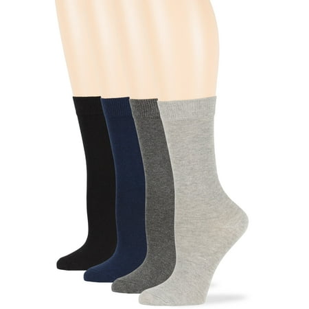 7Bigstars Womens Cotton Solid Assorted Socks, Black, Navy, Grey, Medium, 4 Pack