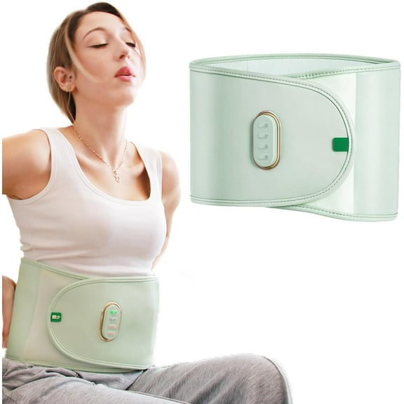 7C Lower Back Massager - Heating Pad: Heat Belly Waist Lumbar Belt with Vibrating Massage, Rechargeable Cordless Pads for Abdominal, Leg Cramps Arthritic for Women, Mom(Green)