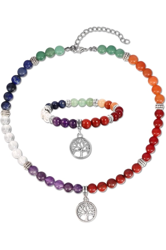 7Chakra Necklace perfect for Women Tree of Life Pendant Charms Crystal Chakra Stones Handmade Jewelry[y299]
