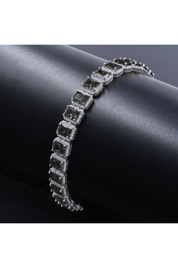 "7Ct Emerald Cut Lab Created Black Diamond Tennis Bracelet in 14K White Gold Plated",
