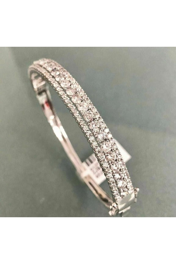 7Ct Round Cut Lab Created Diamond Women's Bangle Bracelet 14K White Gold Plated