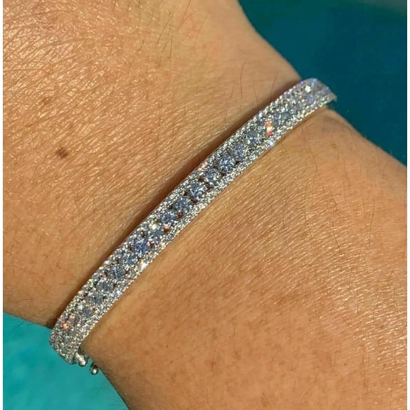 7Ct Round Cut White Lab Created Diaond Women's Bangle Bracelet 14K White Gold Plated 2/4