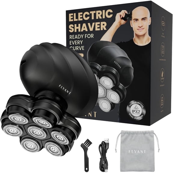 7D Arc Electric Head & Body Hair Shaver, Upgraded Detachable Head Shaver, Waterproof Wet & Dry Electric Razor for Face, Beard & Neck, Ergonomic Shell Design with LED Display, Matte Onyx Black