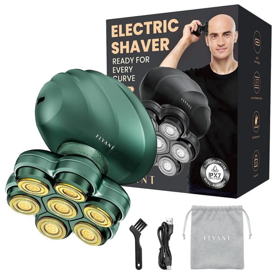 7D Arc Electric Head & Body Hair Shaver, Upgraded Detachable Head Shaver, Waterproof Wet & Dry Electric Razor for Face, Beard & Neck, Ergonomic Shell Design with LED Display, Green
