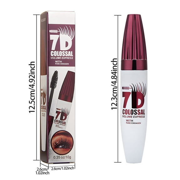 7D Mascara Fiber Lashes Waterproof - Long Lasting Lengthening Curling Lash, Smudge-Proof Waterproof Formula, Precision Brush, Dramatic Eye Enhancement, Black, All-Day Wear, 1pc*2 Makeup Organizers