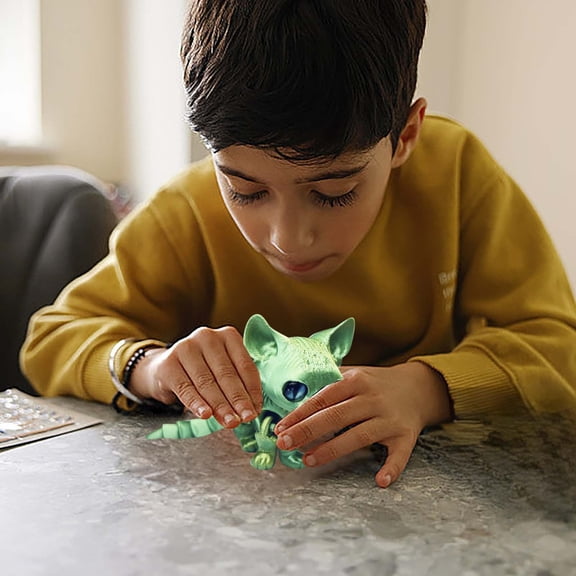 7D Printed Cat Figurine, Movable Hairless Cat Toy, Articulated Animal Ornament for Desk - Novelty Toy for Stress Relief