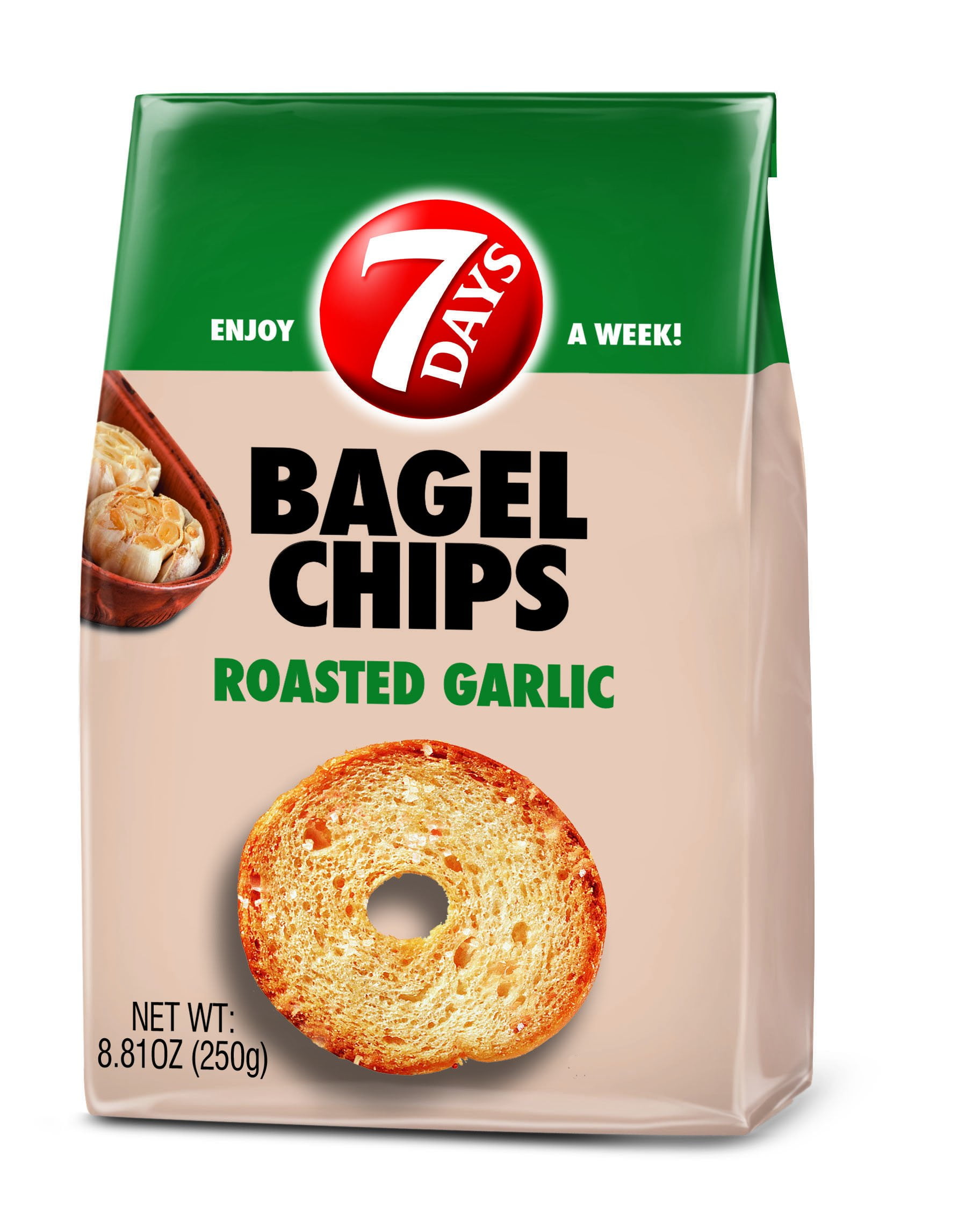 7Days Bagel Chips, Roasted HHA1&nbsp;Garlic, 8.81 Ounce Bag