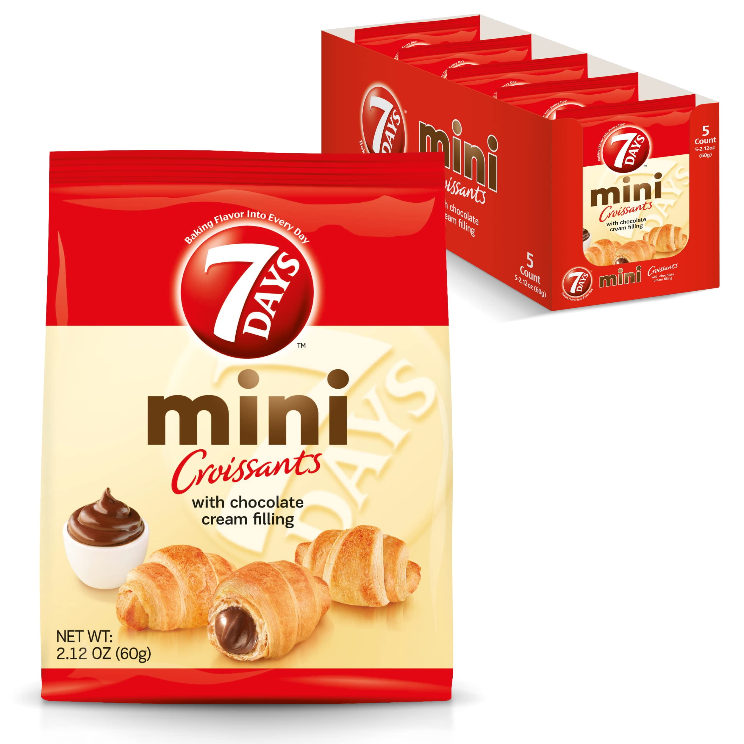 7Days Mini Croissant Pouches, Chocolate Filling, Individual Size Snack Bag, On The Go Bakery Snacks (2.12Oz, Pack Of 5)