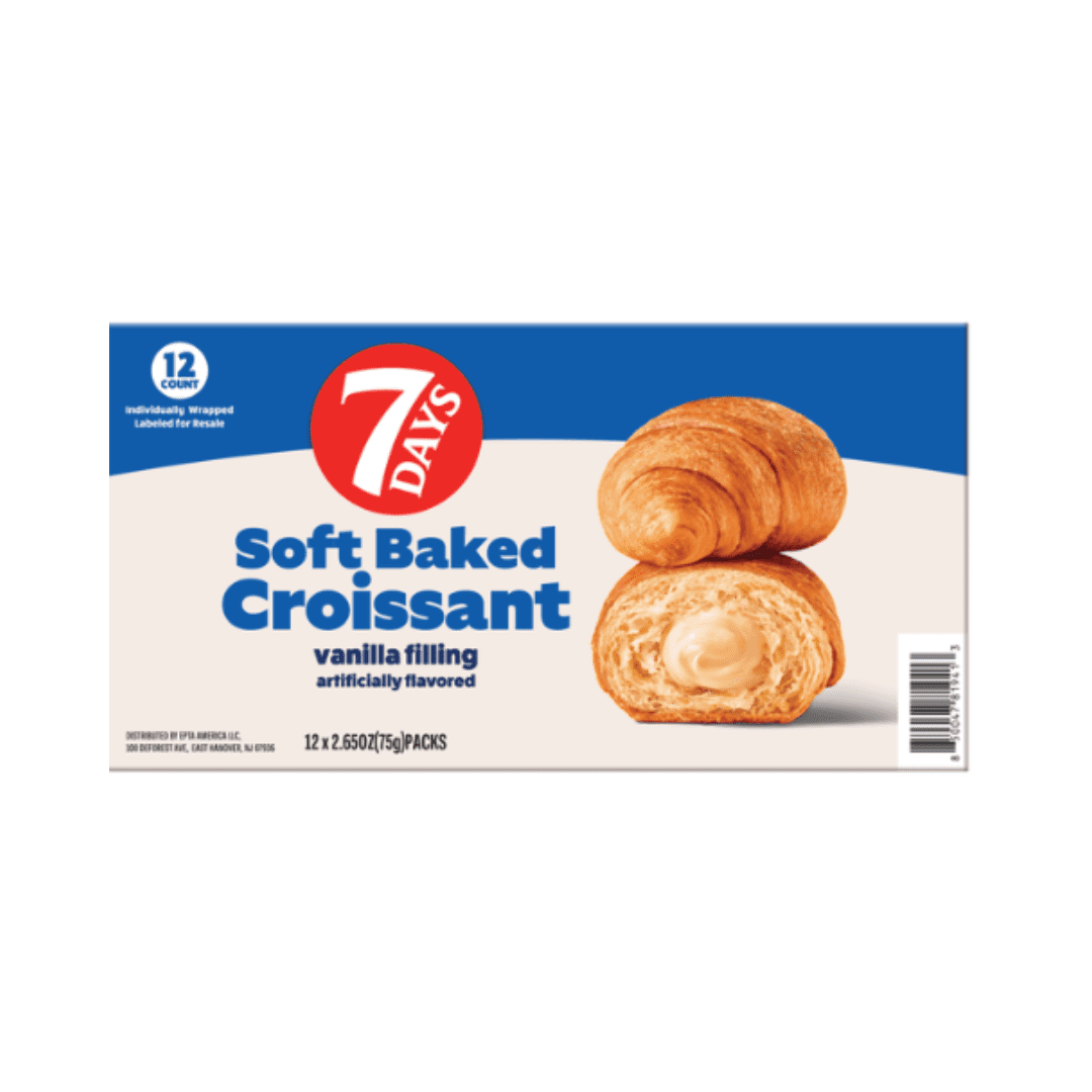 7Days Soft Baked Croissant, Vanilla Filling, 2.65 oz, 12 ct - Croissant Snacks, Vanilla Pastry, Baked Goods, Convenient Breakfast
