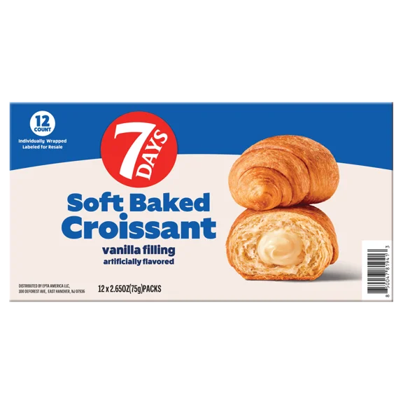 7Days Soft Baked Croissant, Vanilla Filling, 2.65 oz, 12 ct