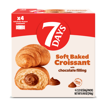 7Days Soft Croissant, Chocolate Croissant (4 Pack), On The Go Breakfast Pastry, Individually Wrapped (2.12oz, Pack of 4)