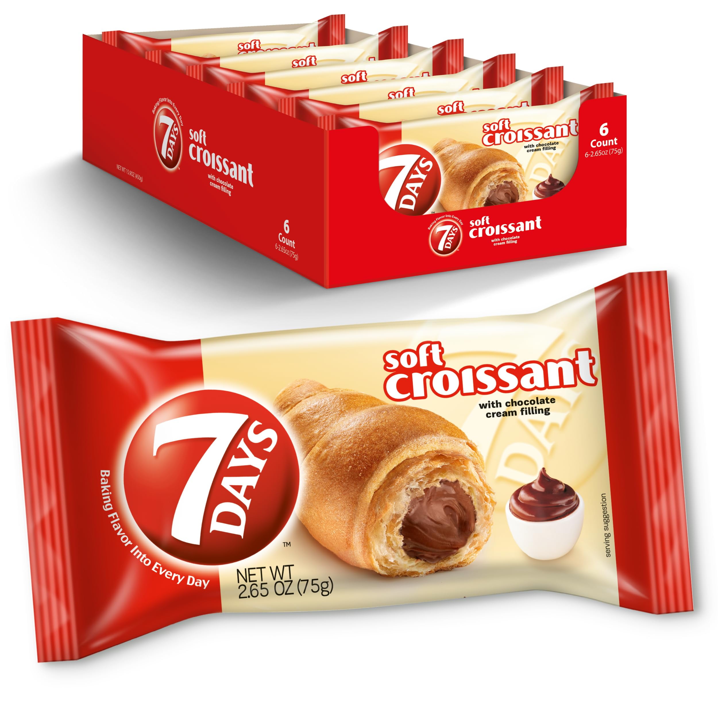 7Days Soft Croissant, Chocolate Croissant, Breakfast AIS1Pastry, Individually Wrapped On The Go Snack, Non-GMO (Pack of 6)