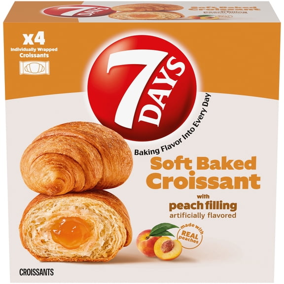 7Days Soft Croissant, Peach (4 Pack), On The Go Breakfast, Individually Wrapped (2.12oz, Pack of 4)