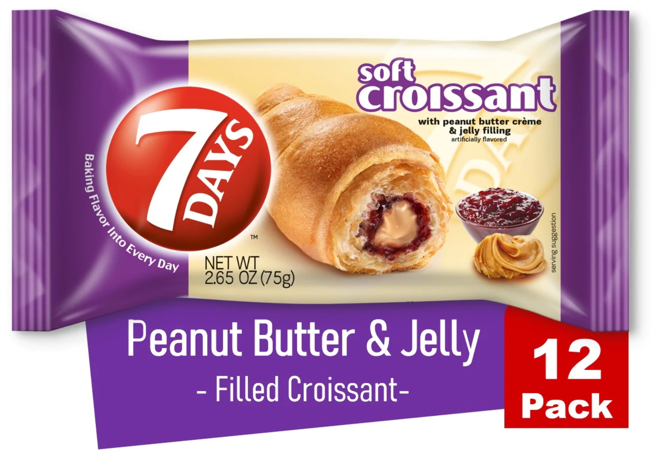 7Days Soft Croissant, Peanut Butter & Jelly, NonGMO (Pack of 12