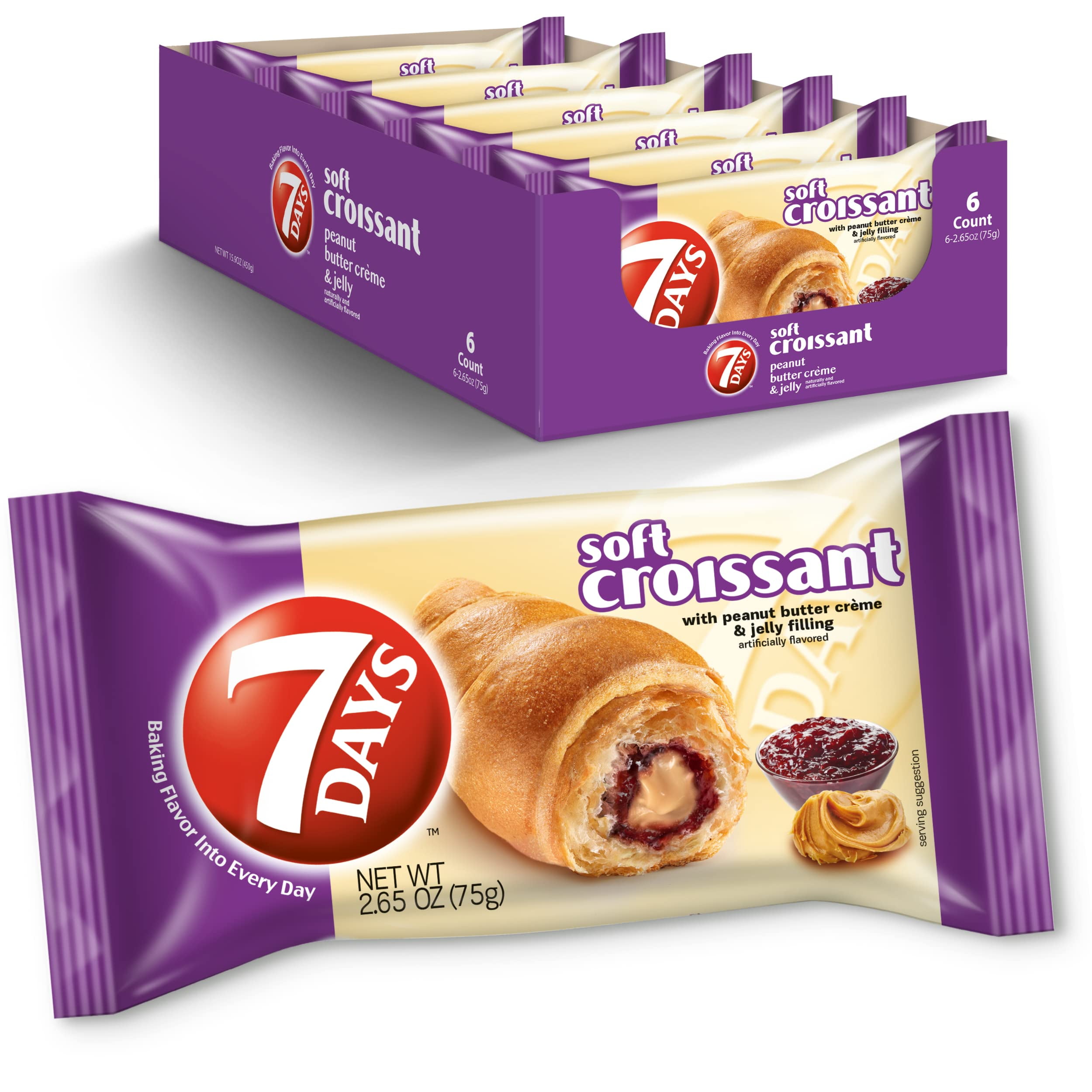 7Days Soft Croissant, Peanut IFF17 Butter Jelly Filling, On The Go PB&J Lunch, Non-GMO (Pack of 6)