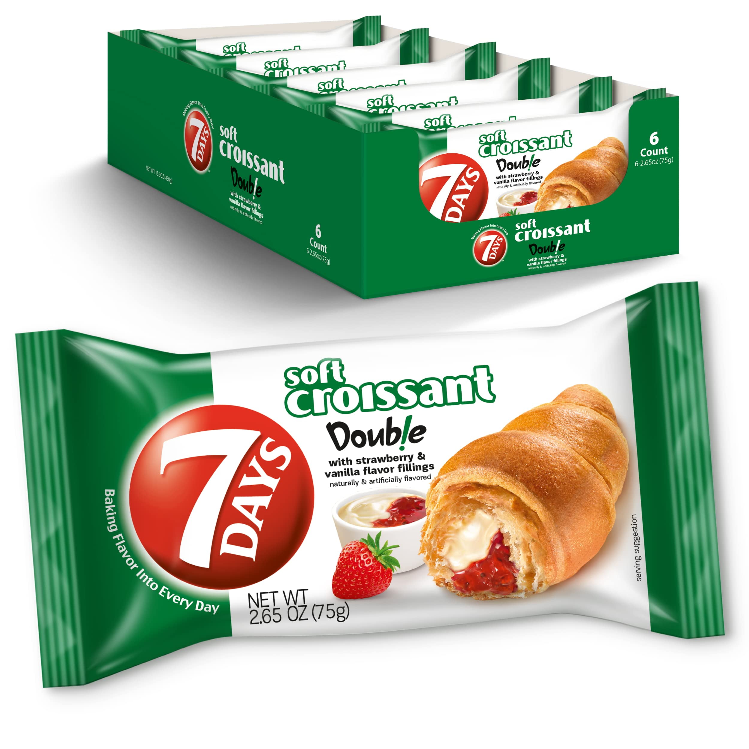 7Days Soft Croissant, Strawberry & Vanilla Croissant, Breakfast Pastry, Individually Wrapped On The Go Snack, Non-Gmo, 2.65 Ounce (Pack Of 6)