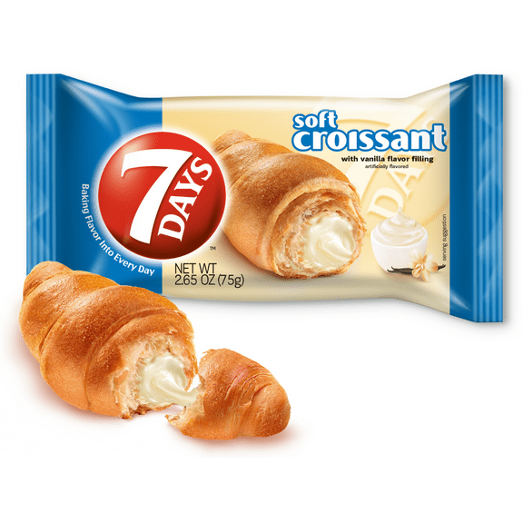 7Days Soft Croissant, Vanilla, On the Go Breakfast, Individually Wrapped Snack, 2.65 Ounce