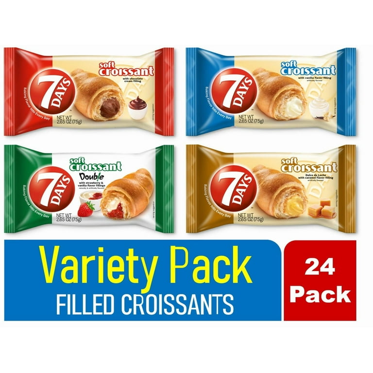7DAYS Soft Croissant Variety Pack 2.65oz 24 Count Ready to Eat