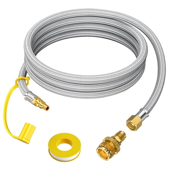 7FT 1/4'' Quick Disconnect Connect Propane Hose for RV to Grill, with Adapter Connects 1 LB Portable Appliance for Blackstone Griddle, Weber Q, Coleman Grill, Buddy Heaters and More, 3/8" Female Nut