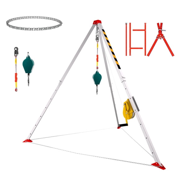 7FT Adjustable Rescue Tripods, 30M Steel Cable Tripods for Sewer, Well & Tunnel Rescue