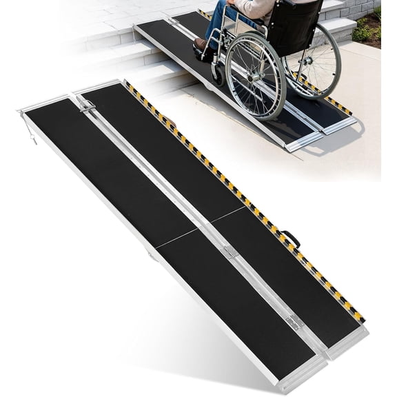 Garvee 7FT Aluminum Folding Wheelchair Ramp, 800 lbs Capacity with Non-Slip Surface for Steps, Cars & Doorways