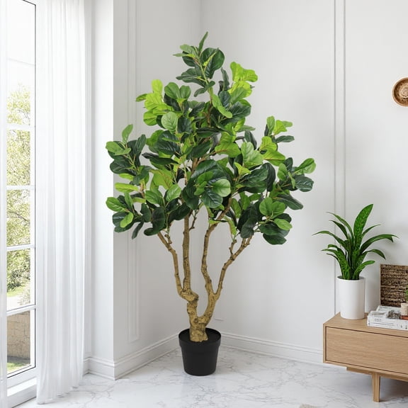 7FT Artificial Banyan Tree - Premium Silk Faux Greenery with Realistic Veined Leaves, Indoor Outdoor Decor for Living Room/Office/Covered Patio