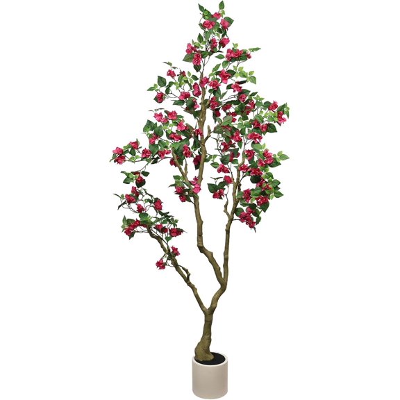 7FT Artificial Bougainvillea Tree, UV Resistant Realistic Silk Flowers | Tall Faux Potted Plant for Indoor & Outdoor Use, Home Living Room Porch Patio Garden Decor