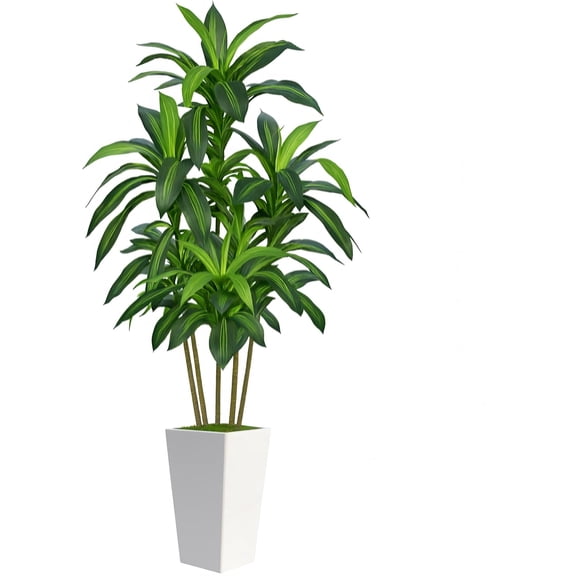 7FT Artificial Dracaena Tree, Fake Tree Indoor with White Tall Planter, Tall Artificial Plants Indoor, Artificial Silk Tree for Home Office Decor Plants Indoor Outdoor (White)