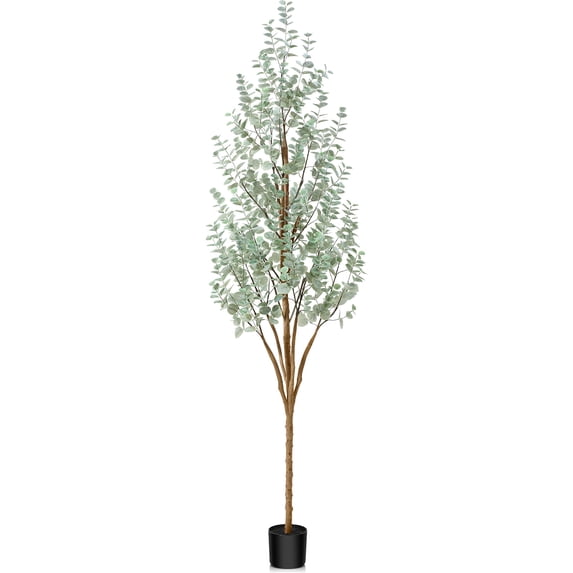 7FT Lush Artificial Eucalyptus Plants with Realistic Leaves and Natural Trunk, Silk Fake Potted Tree with Wood Branches, Faux Tree for Office Home Decor