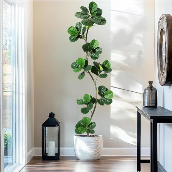 7FT Artificial Fiddle Leaf Fig Tree - Fake Plant with Black Planter, Large Fake Tree for Home or Office Decor - Artificial Plants Indoor Decorative Fruit Nature Pot Ornaments Interior Decoration Hous
