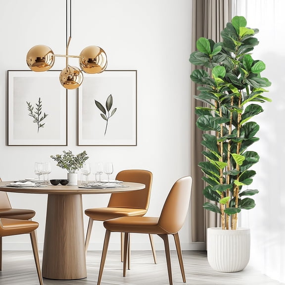 7FT Artificial Fiddle Leaf Fig Tree - Faux Rubber Tree with White Pot - Tall Fake Floor Plant with 107 Leaves - Artificial Plant for Home Decor Indoor Office Living Room