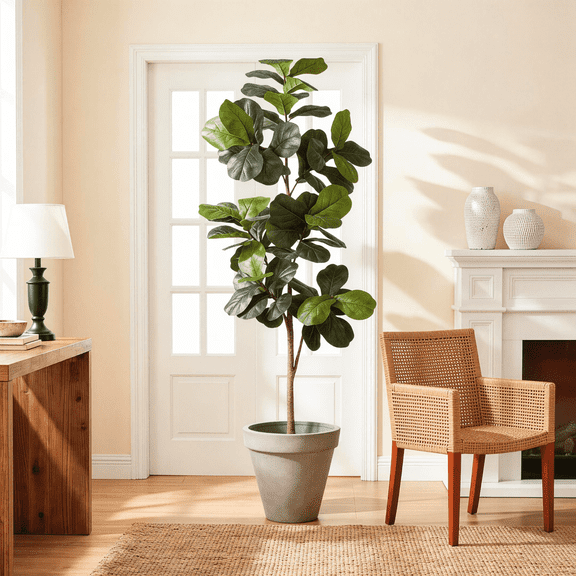 7FT Artificial Fiddle Leaf Fig Tree with Black Pot, Real Touch Faux Plant for Home Office Corner Decoration