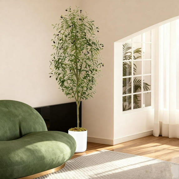 7FT Artificial Olive Tree – Indoor Tall Faux Olive Trees Large Fake Olive Silk Tree Realistic Olive Plants with Branches and Fruits for Home Decor Office Living Room