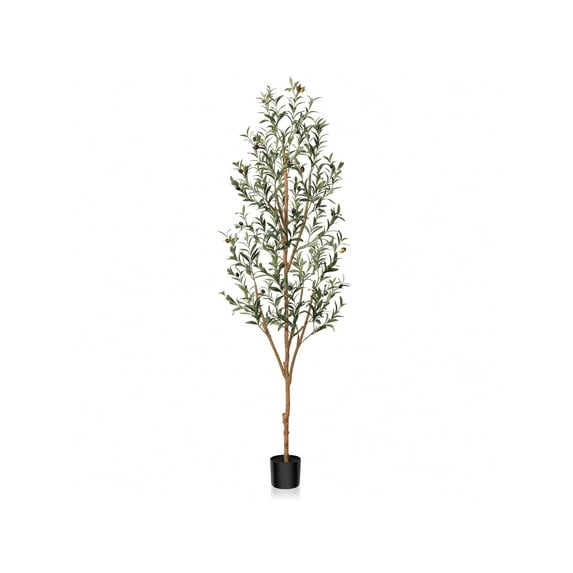 7FT Artificial Olive Tree With Realistic Leaves And Natural Trunk, Silk Fake Potted Tree With Wood Branches And Fruits, Faux Olive Tree For Office Home Decor