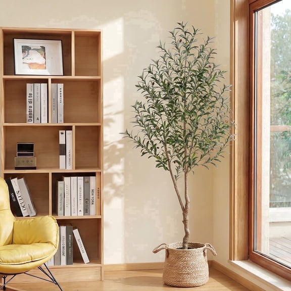 Romswi 7FT Artificial Olive Tree Tall Fake Potted Olive Tree with Lifelike Fruits Faux Olive Tree For Home House Office Decor Indoor
