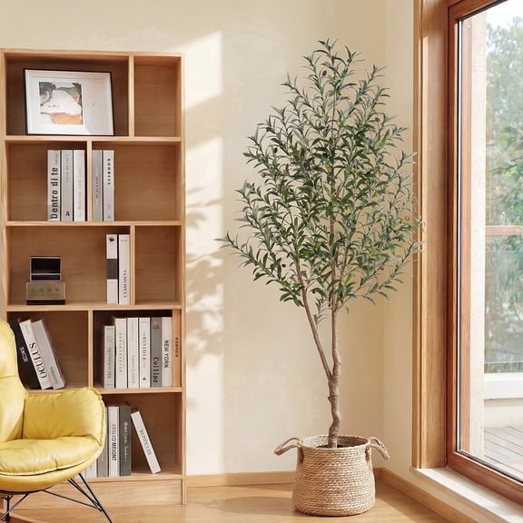 Romswi 7FT Artificial Olive Tree Tall Fake Potted Olive Tree with Lifelike Fruits Faux Olive Tree For Home House Office Decor Indoor