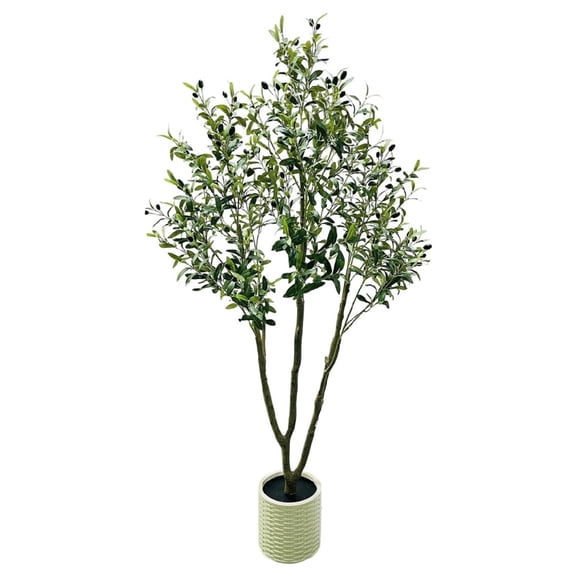 7FT Artificial Olive Tree Tall, Faux Silk Olive Plant with Lifelike Leaves, Wood Trunk, Fruits, Large Tall Fake Plants for Indoor Home Outdoor Living Room Office Garden Decor 210CM