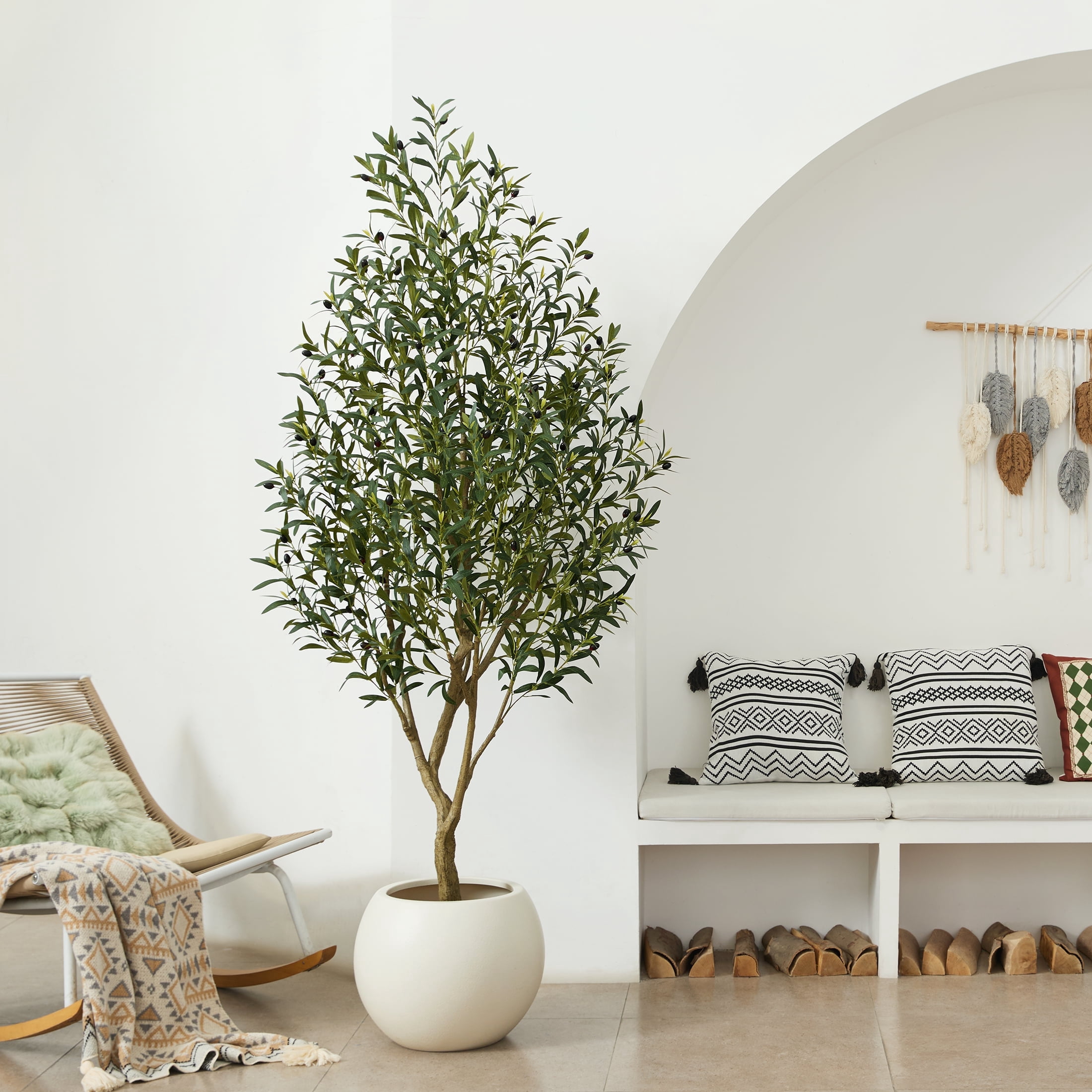 7FT Faux Olive Tree in Pot, Artificial Olive Plants with Fake Branches ...