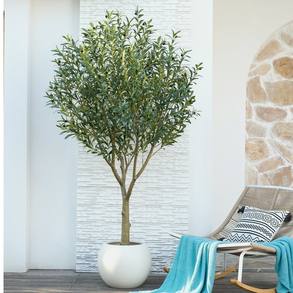 7FT Fuller Artificial Olive Tree in Pot, Artificial Olive Plants with Fruits, Realistic Indoor Outdoor Plants for Home Decor Housewarming Gift