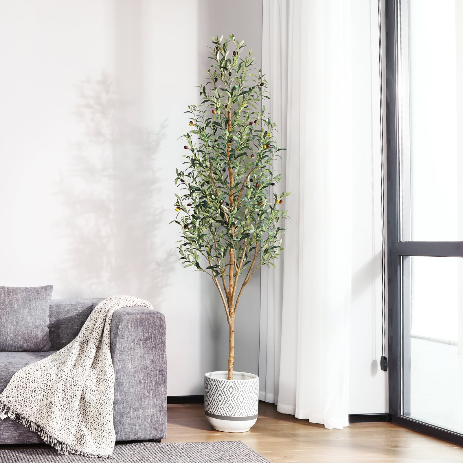 7FT Faux Olive Tree in Pot, Artificial Olive Plants with Fake Branches