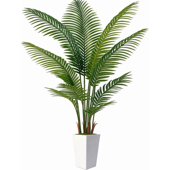 7FT Artificial Palm Tree, Tall Artificial Tree Plants with Fake Plants, Large Faux Plants Indoor with Lifelike Leaves for Outdoor Indoor Home Office Living Room Decor (White)