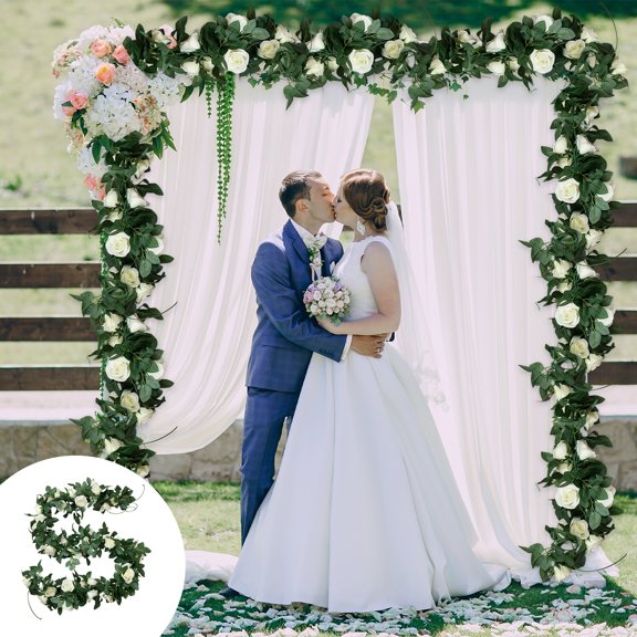 7FT Artificial Rose Vine Fake Flower Garland Fake Silk Rose Hanging Vine for Wedding Home Garden Party Background Craft Art Decor Valentine's Day Mother's Day Party Decoration