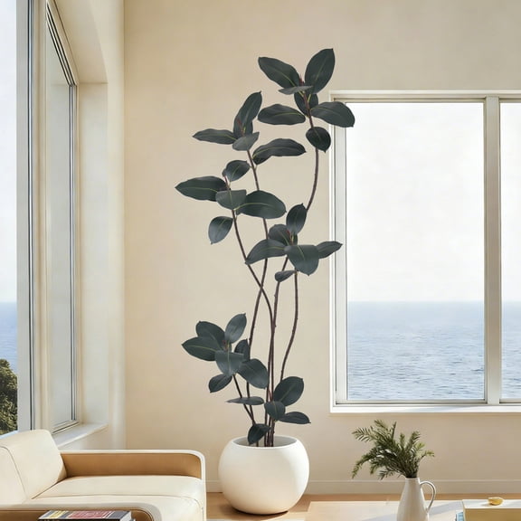 7FT Artificial Rubber Tree, 84 Inch Tall Large Faux Rubber Tree with Realistic Leaves, Fake Potted Floor Plant for Indoor Outdoor Home Office Living Room Garden Decor
