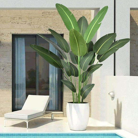 7FT Artificial Silk Bird of Paradise Tree with 19 Leaves, Faux Banana Leaf Plant 82 Inch Large Fake Tropical Tree with Black Pot for Home Patio Poolside Garden Indoor Outdoor Decor
