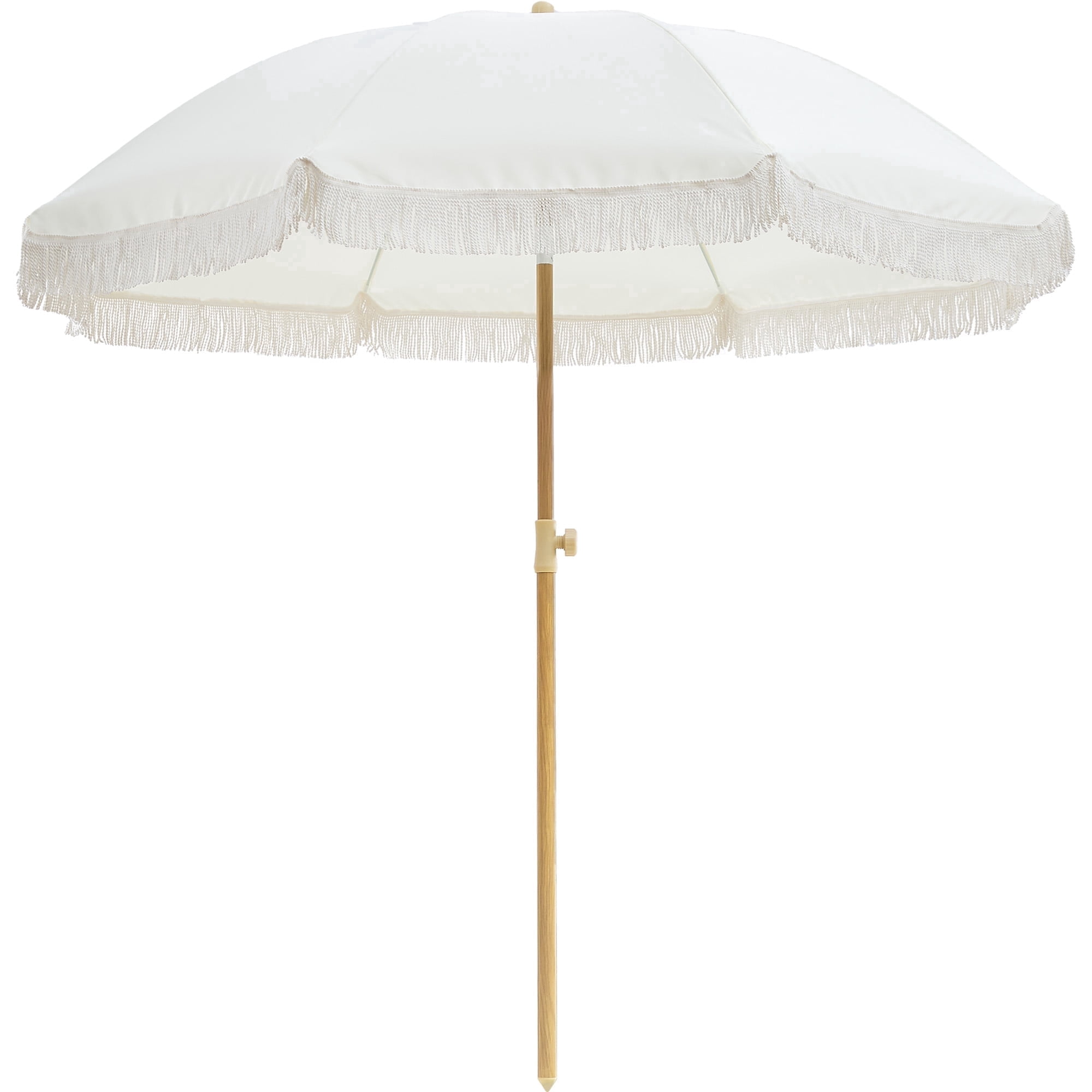 7FT Boho Patio Umbrella with Fringe, UPF50+ Outdoor Umbrella with Fiberglass Ribs and Push Button Tilt, Tassels Umbrella for Beach, Terrace, Picnic