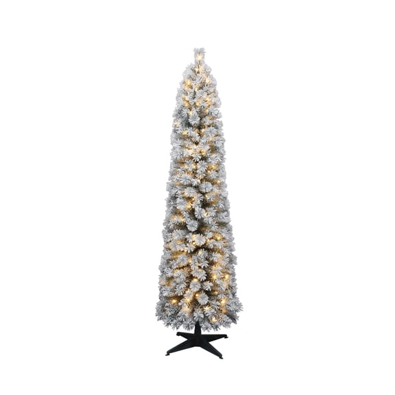 7' Pre-Lit Colorado Snow-Flocked Green Artificial Christmas Tree with 190 Warm White Micro LED Lights and Stand, by Holiday Time