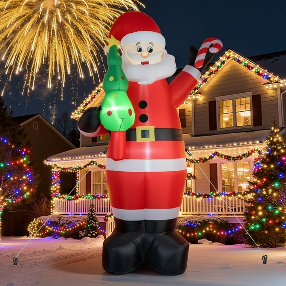 7ft Christmas Inflatable Santa Claus with Candy and Christmas tree Outdoor Decor, Blow up Xmas Decorations for Yard, Built-in LED Light for Gardern Lawn Indoor Winter Holiday Party