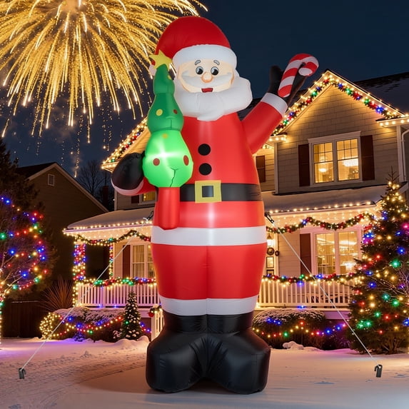 7ft Christmas Inflatable Santa Claus with Candy and Christmas tree Outdoor Decor, Blow up Xmas Decorations for Yard, Built-in LED Light for Gardern Lawn Indoor Winter Holiday Party
