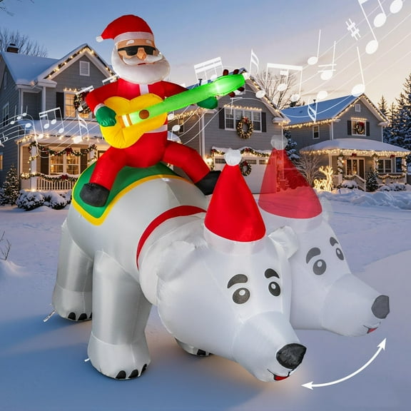 7FT Christmas Inflatable Santa Claus Riding Bear with Shaking Head and LED Lights,Christmas Blow up Yard Decorations with Recording function and Music for Xmas Holiday Party Indoor Garden Lawn
