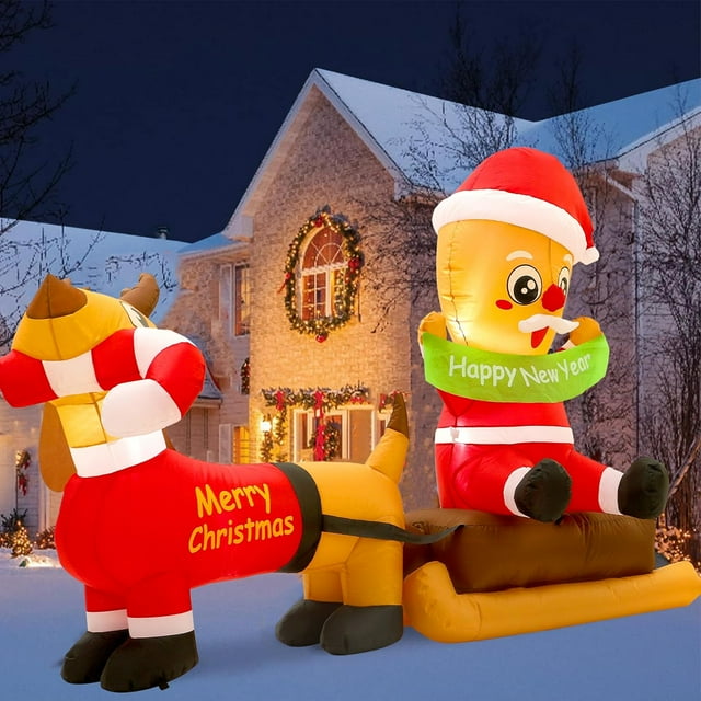 7FT Christmas Inflatables Gingerbread Man with Dachshund, Outdoor